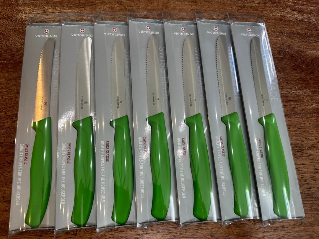 7本セット 波刃テーブルナイフ 緑ハンド