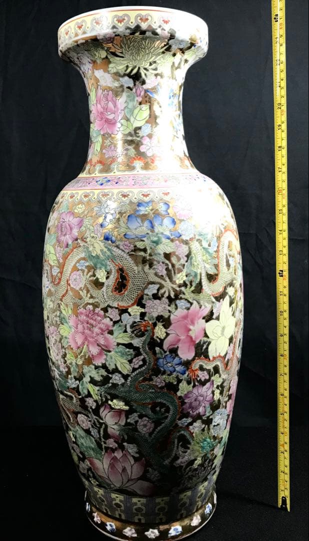 よ*う様 中国古玩 景徳鎮製 粉彩 九龍百花 大花瓶 磁器 高さ約60cm