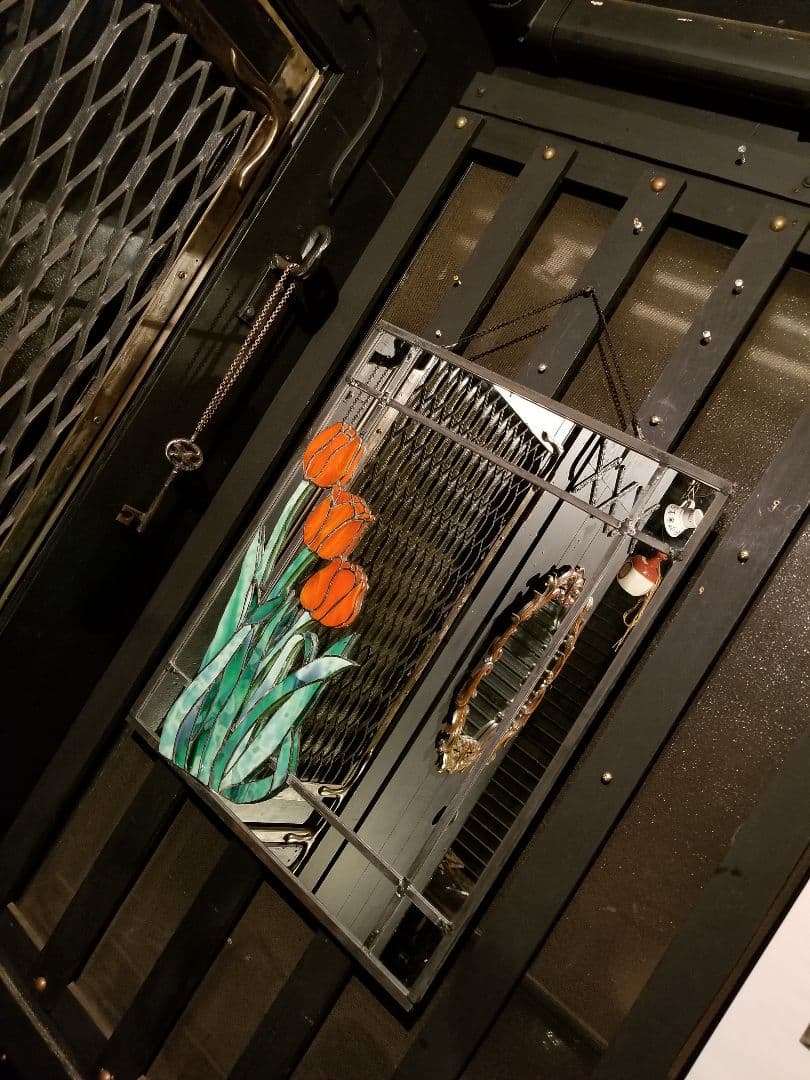 希少　ヴィンテージ　アイアン　チューリップ　ステンドグラス　ミラー　壁掛け　鏡