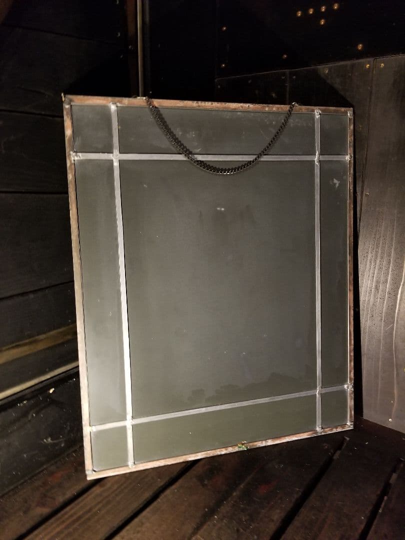 希少　ヴィンテージ　アイアン　チューリップ　ステンドグラス　ミラー　壁掛け　鏡