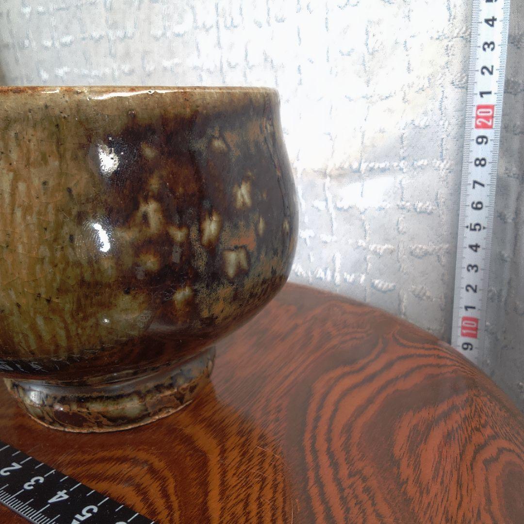 骨董７陶器の丸型ボウル 茶色と黒のグラデーション