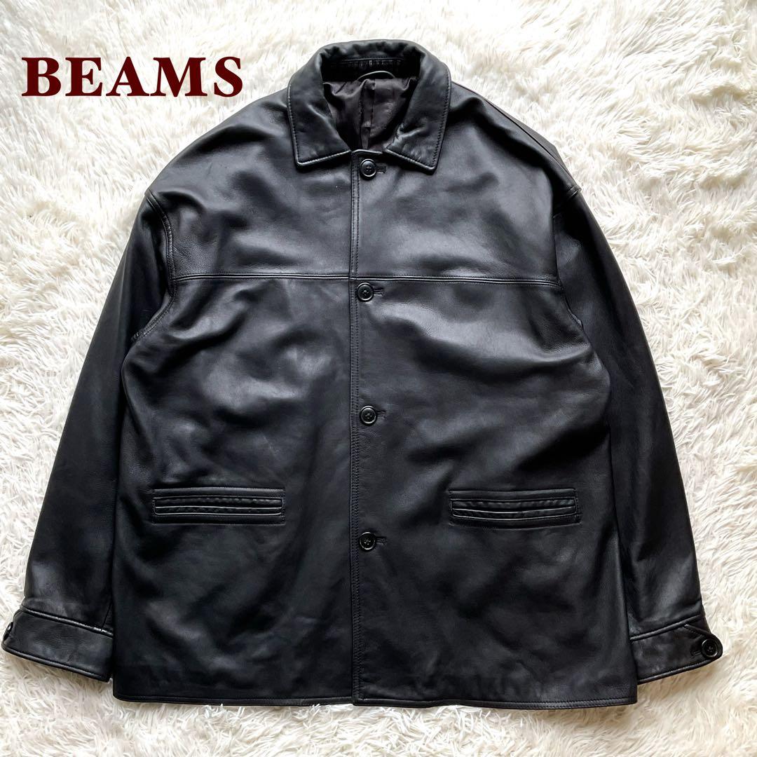 人気✨BEAMS シープスキン　レザージャケット　カーコート　本革　ブラック　M