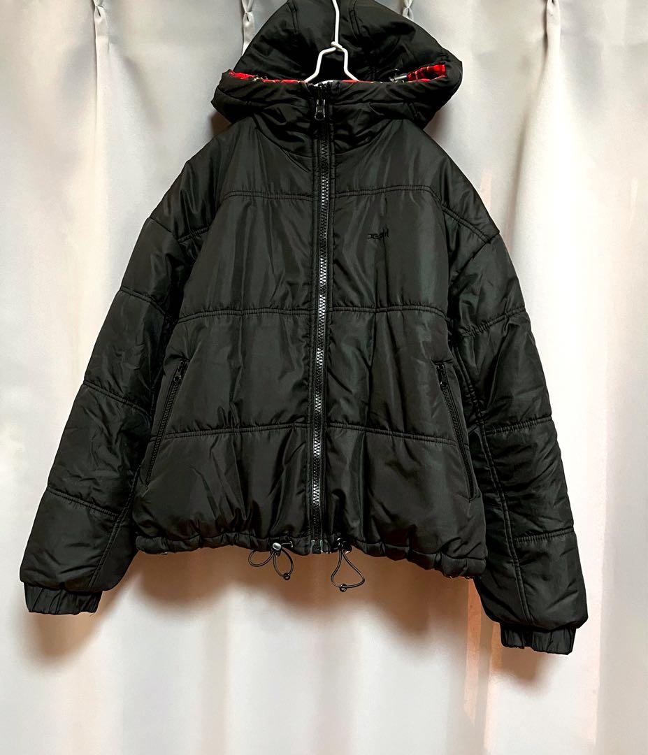 X-girl クレイジータータンチェックダウンジャケット 大きいサイズ 個性的