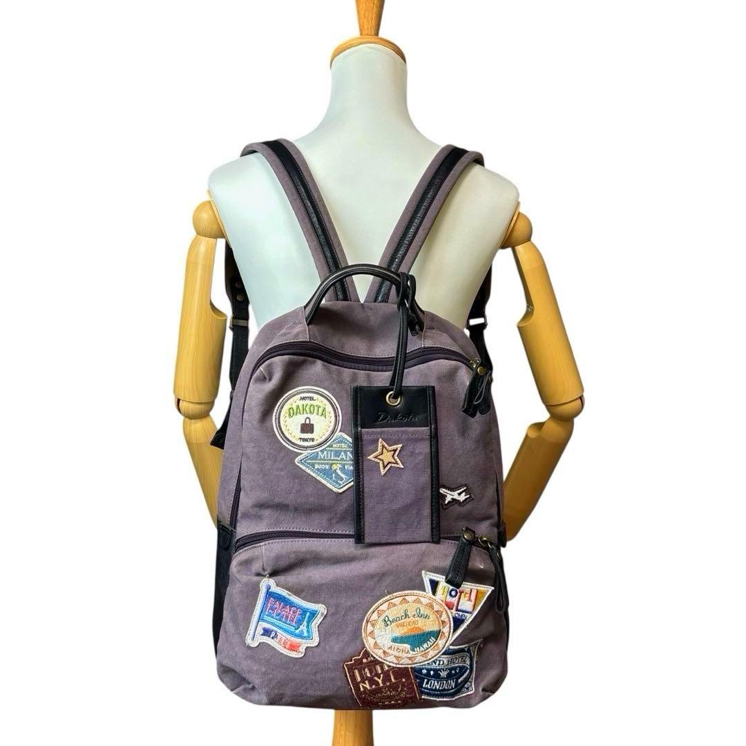 美品◎ダコタ ボイジャー A4可 リュック ワッペン キャンバス レザー 男女可