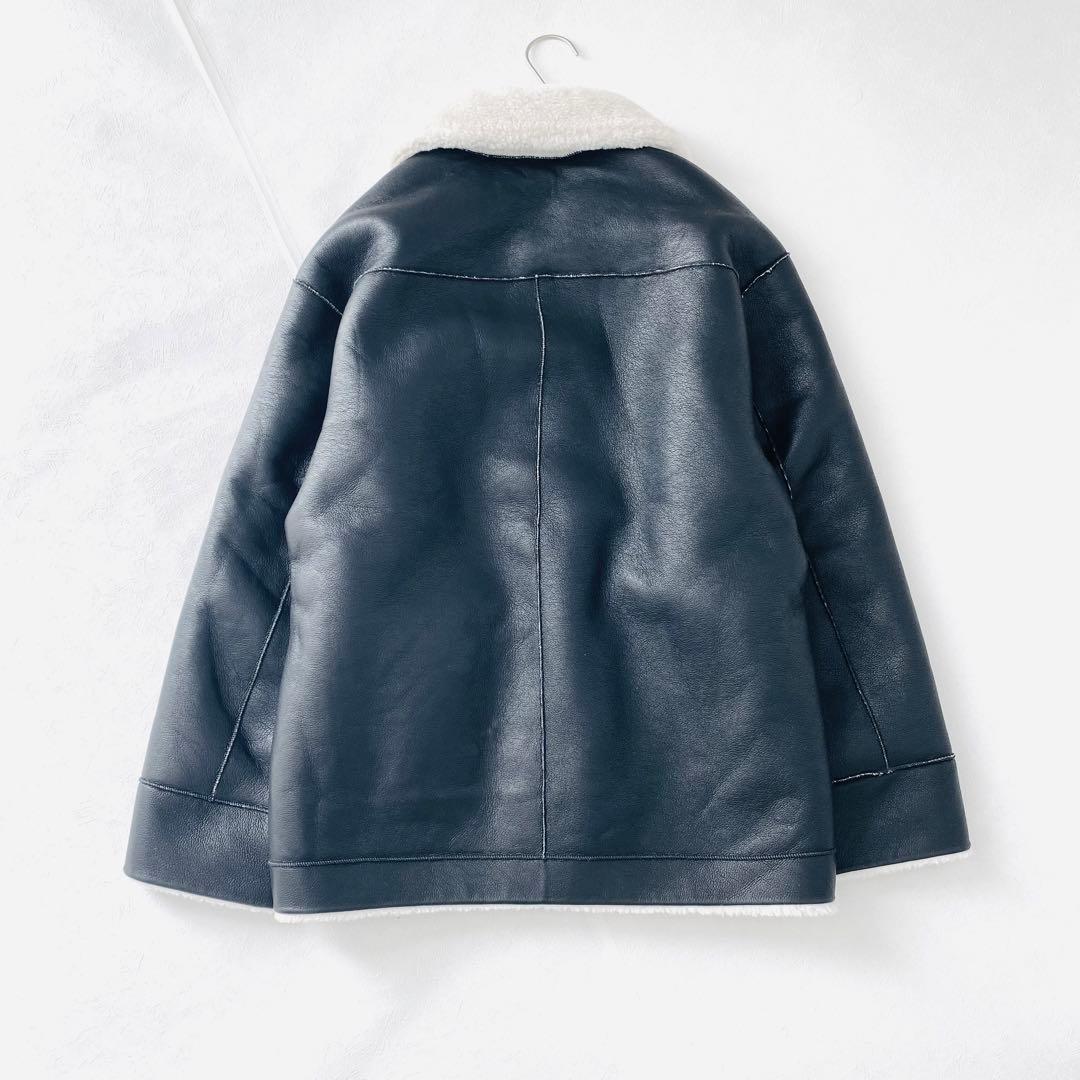 2927A【未使用級】ビューティー&ユース リバーシブルボアブルゾン黒エコレザー