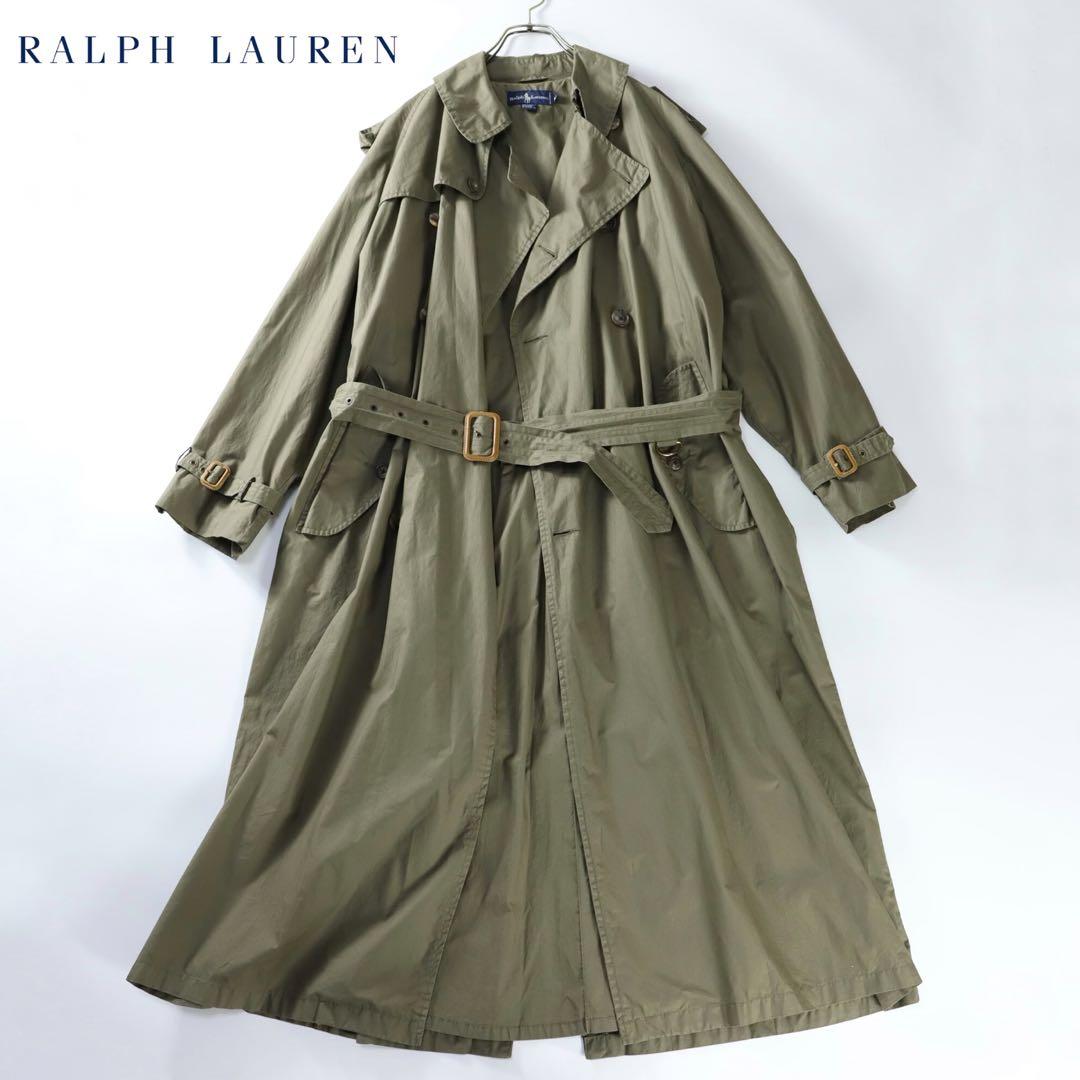 90s ラルフローレン　RALPH LAUREN トレンチコート　ロング　カーキ