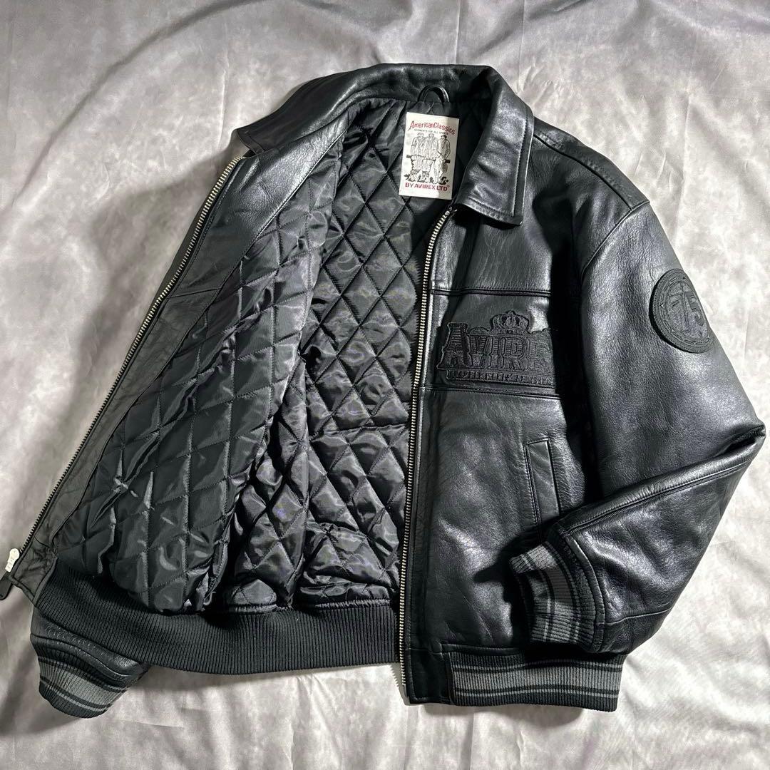アヴィレックス　オールブラック　ヴァーシティー　レザージャケット　スタジャン　L