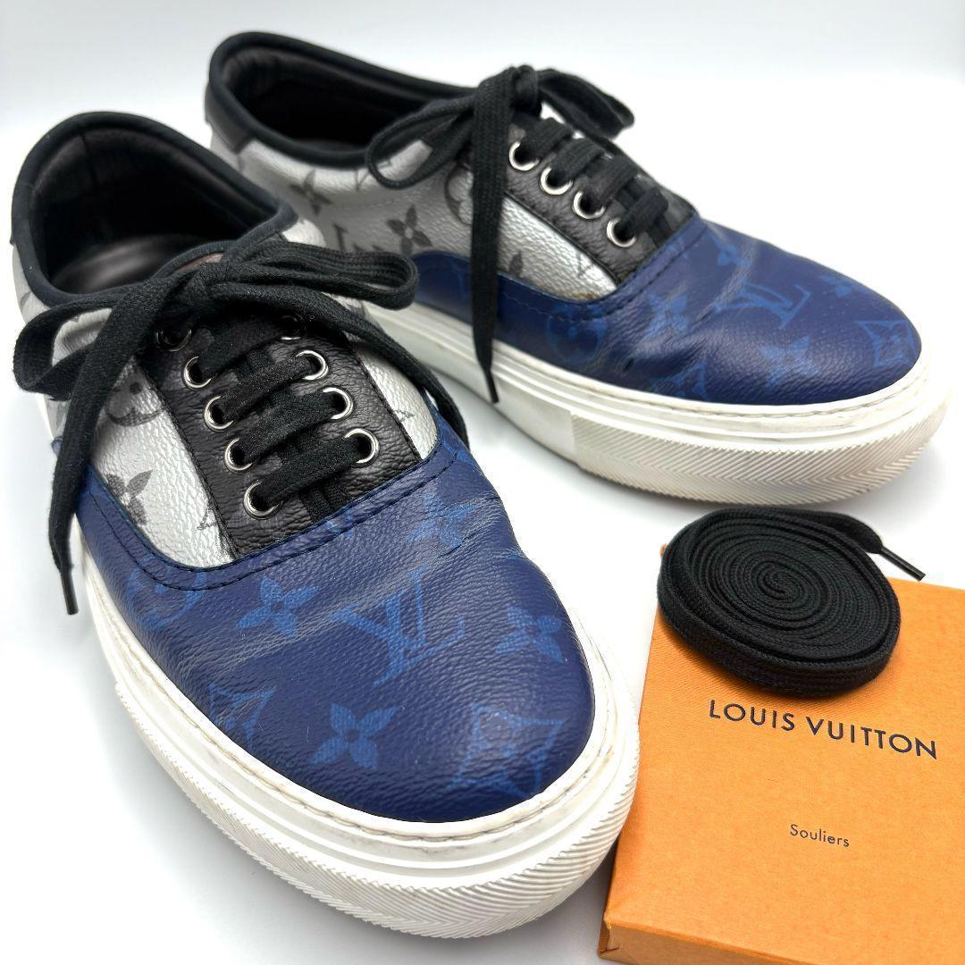 ルイヴィトン トロカデロライン モノグラム スニーカー PVC レザー 青 銀