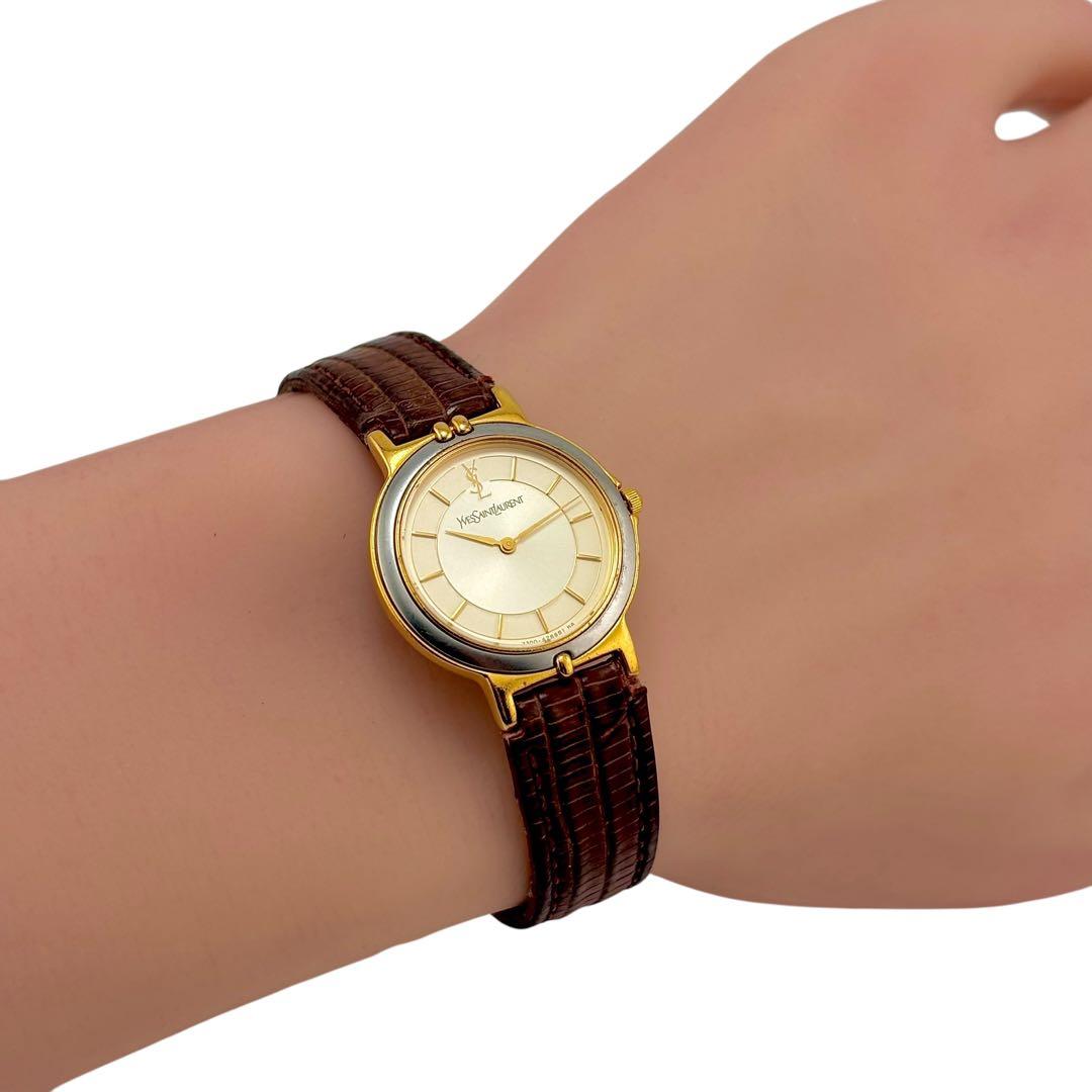 【稼働】 サンローラン 腕時計 2200-228481 レディース 白文字盤