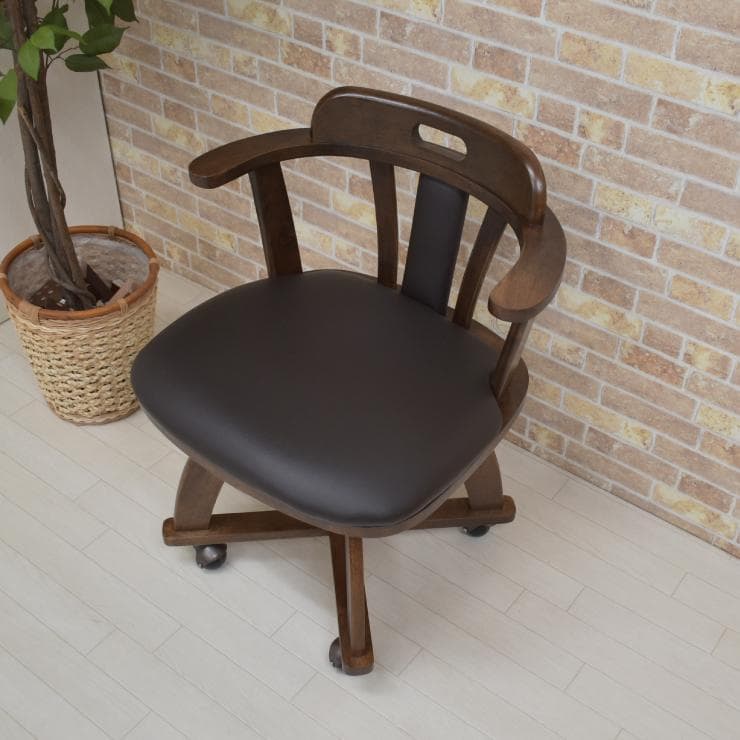 TR DC SC　4脚　回転式ダイニングチェア　肘付　アーム　キャスターブラウン