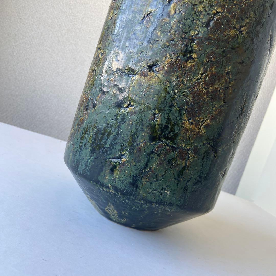 加藤敬也　鉄地青　樹文壷　共箱共布