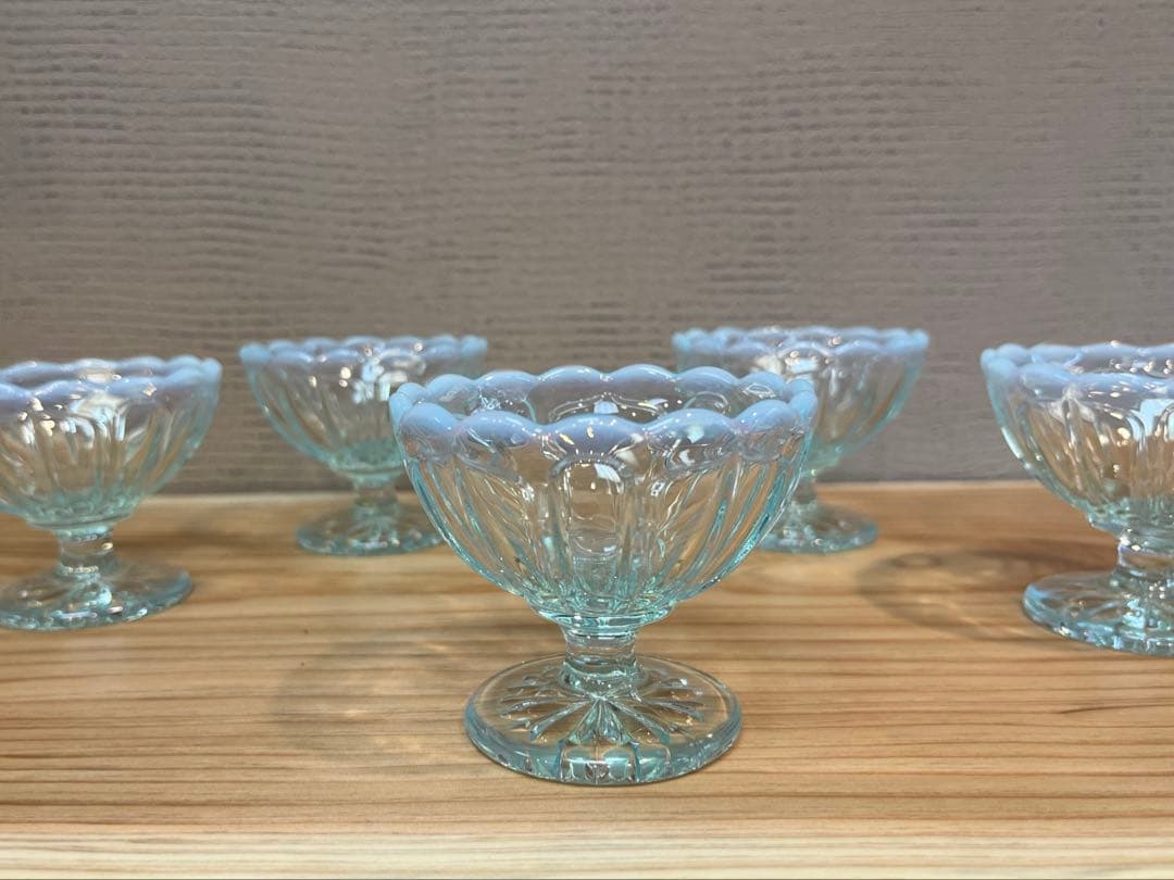カメイガラス　大正浪漫　雪小町　足付きグラス　デザートカップ　高台　5点