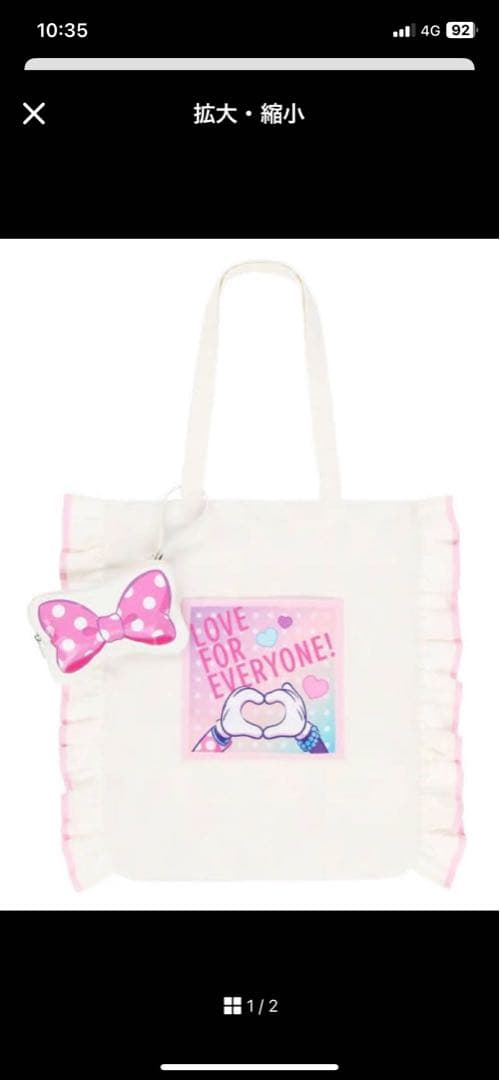 ミニーのファンダーランド　パルパルーザ　トートバッグ　フリル　リボンポーチ付き