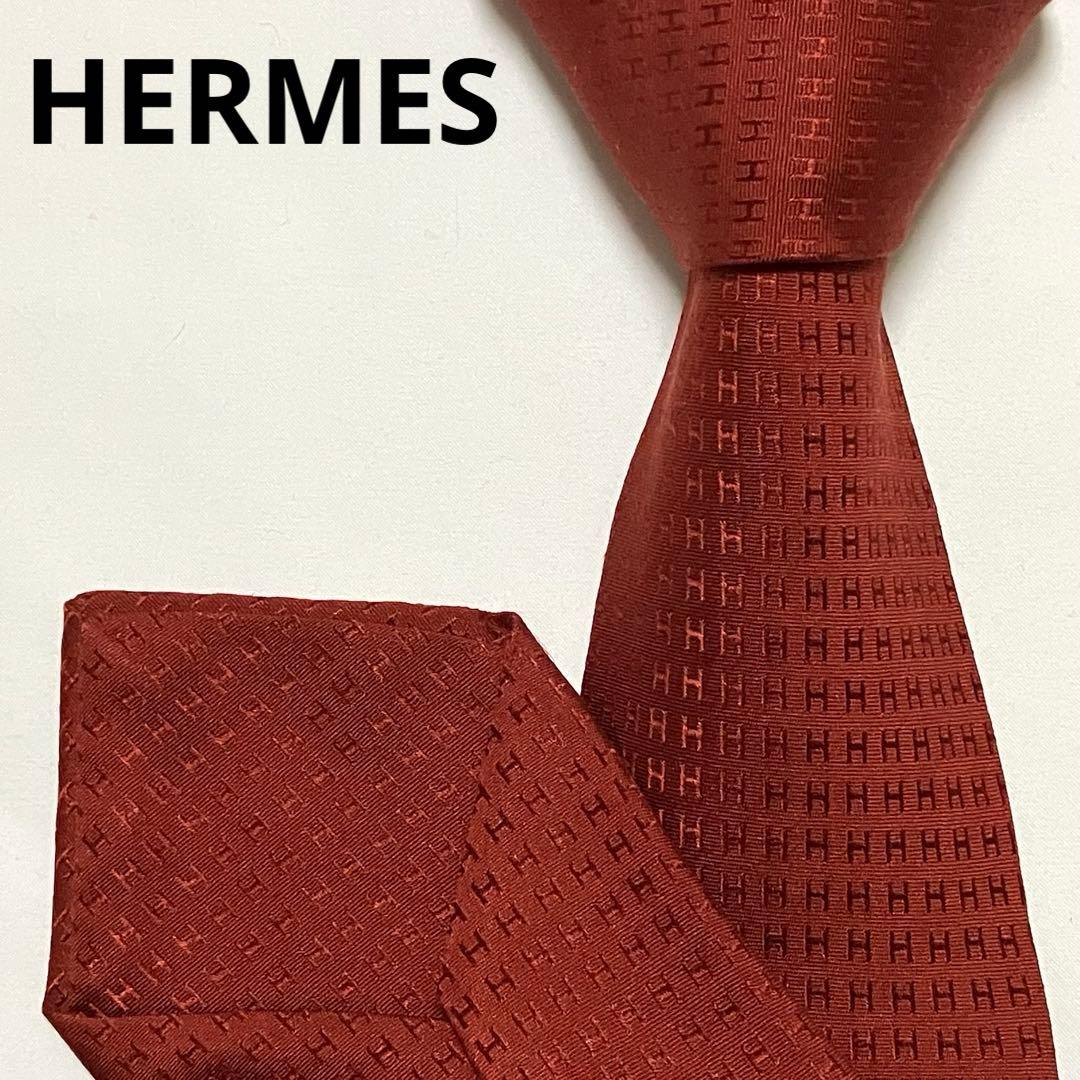 HERMES エルメス ネクタイ ファソネ H柄 レッド系 シルク フランス製