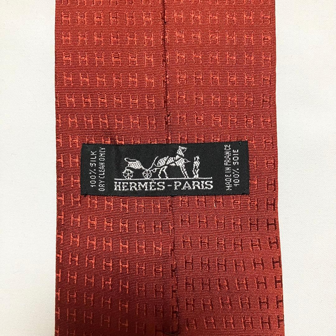 HERMES エルメス ネクタイ ファソネ H柄 レッド系 シルク フランス製