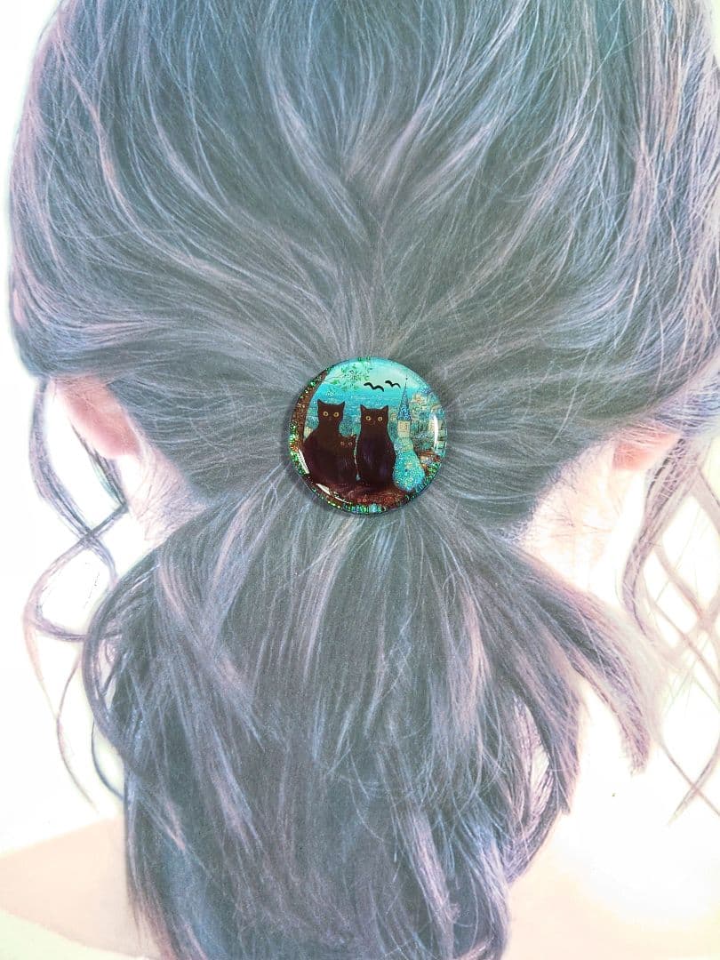 レジン　猫　ヘアゴム　ブローチ　ポニーフック　No.302