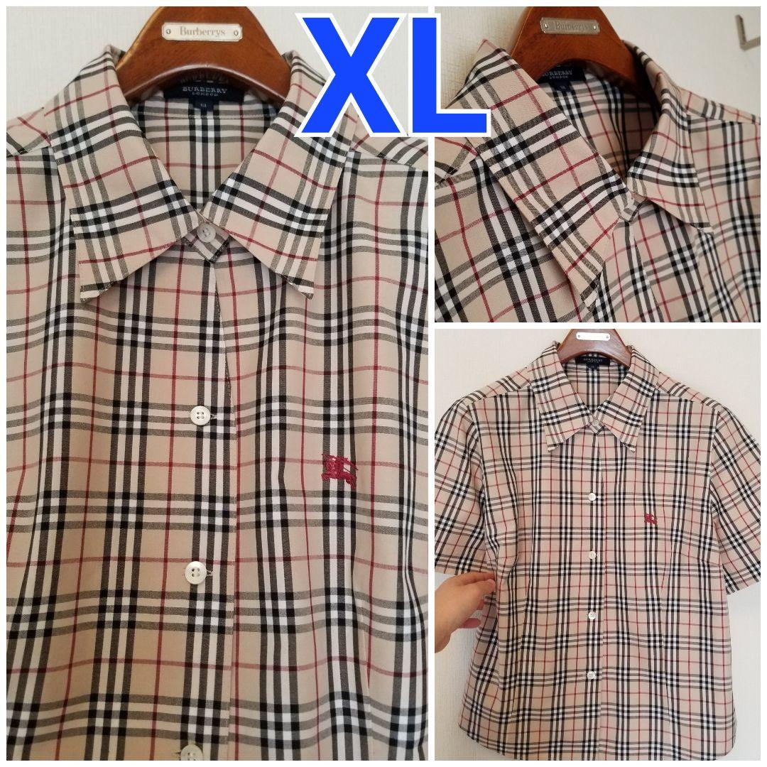 バーバリーブラウス 未使用近 美品 ホースマーク入 大サイズ半袖42XLベージュ