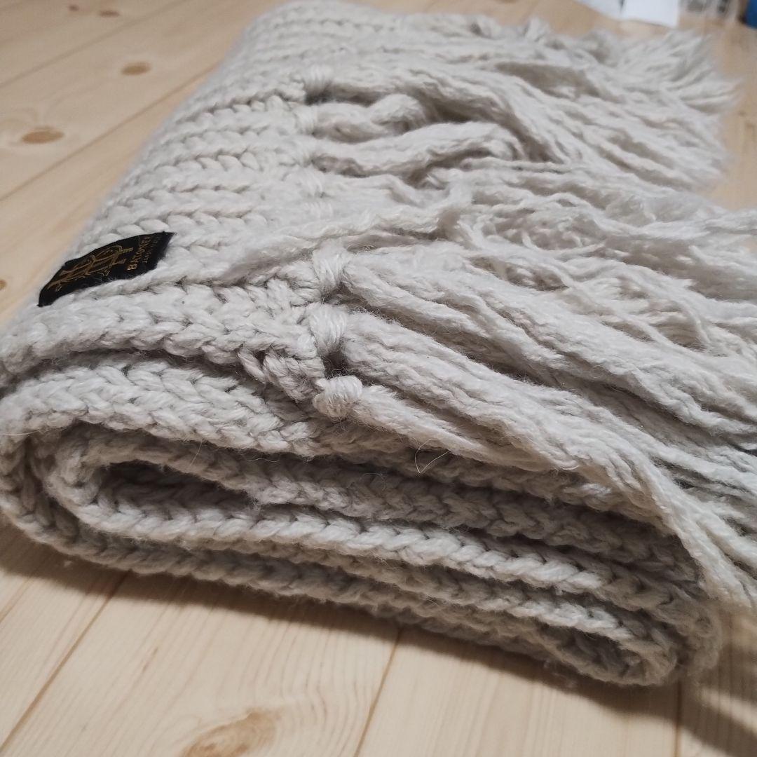 最終値下BATONER ニットマフラー フリンジ付き　ウールアルパカ混アイボリー