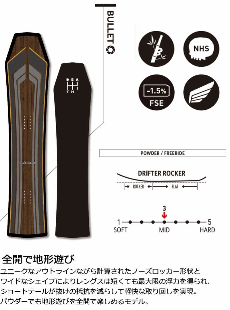 新品　Death Label Bullet スノーボード　パウダー　デスレーベル