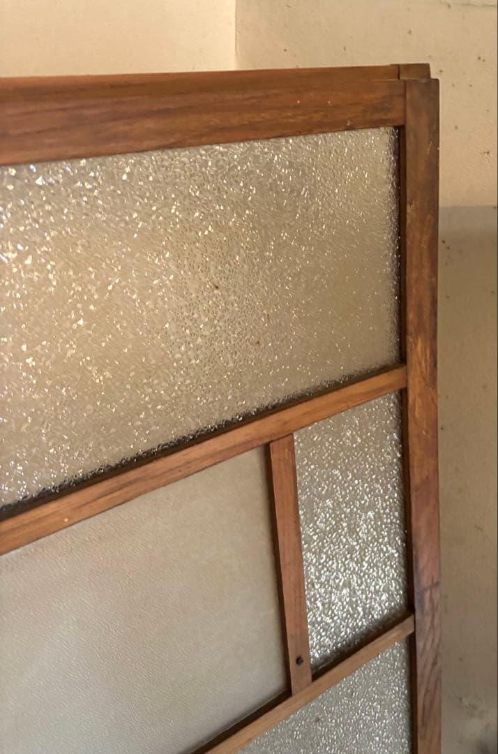 昭和20年代 食器棚 引き戸　型板ガラス 木枠 建具60×106cm｜2枚セット