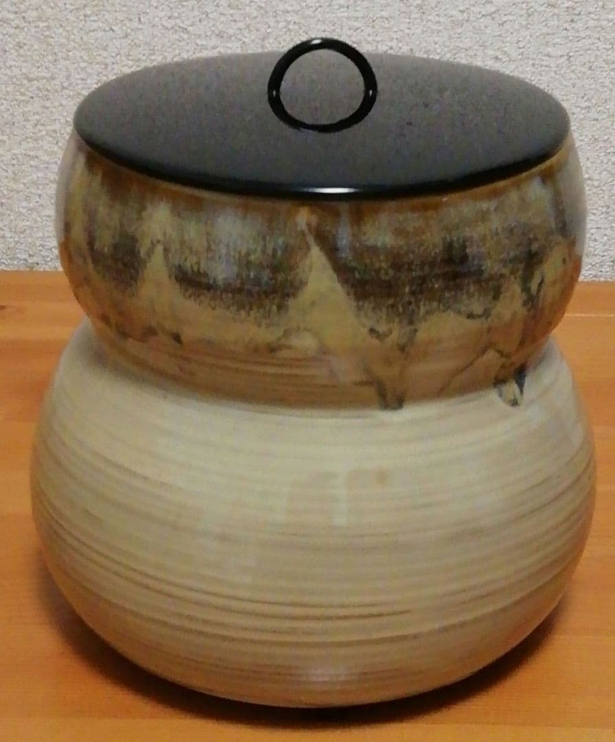 而妙斎書付　味楽作　高取焼　銘『福寿』　瓢形　水指　共箱　茶道具