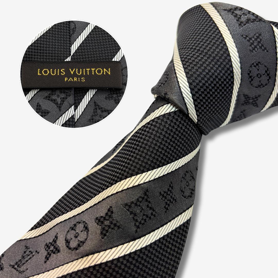 LOUIS VUITTON シルクネクタイ モノグラム ストライプ柄 ブラック