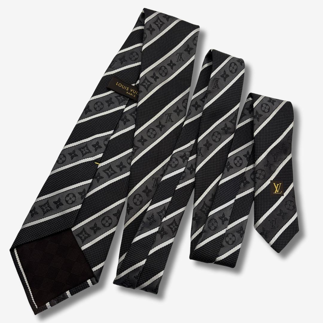 LOUIS VUITTON シルクネクタイ モノグラム ストライプ柄 ブラック