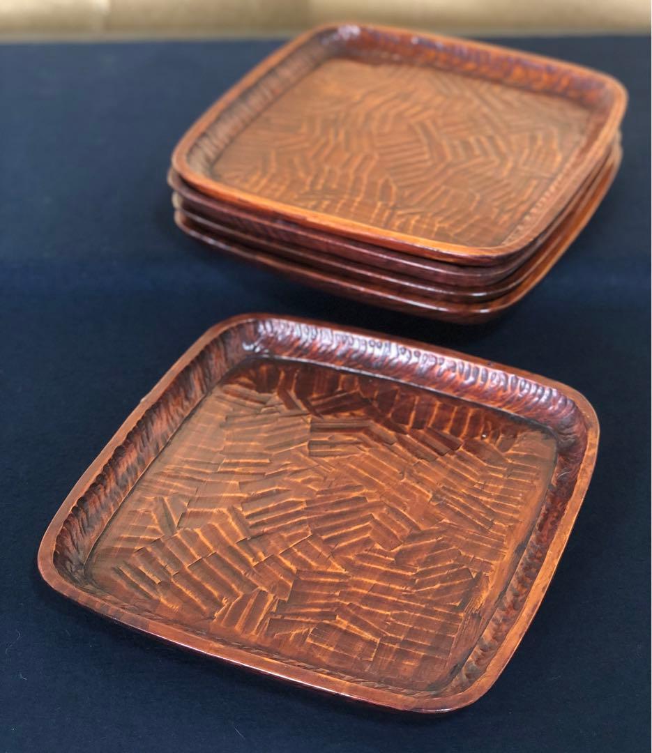 《R》伝統工芸 讃岐彫 吸物膳5客 小膳 刳抜　260121き6