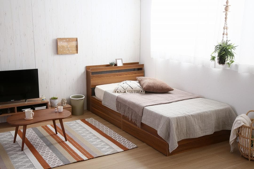 【新品・送料無料】【シングル】Pluto 収納付きベッド（マットレス付き）