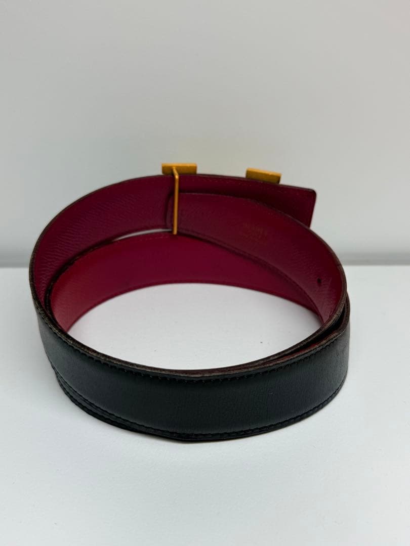 HERMES レザー ベルト ブラック/レッド
