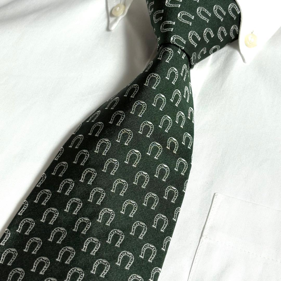 GUCCI ネクタイ グリーン 深緑 オールドグッチ 馬蹄柄