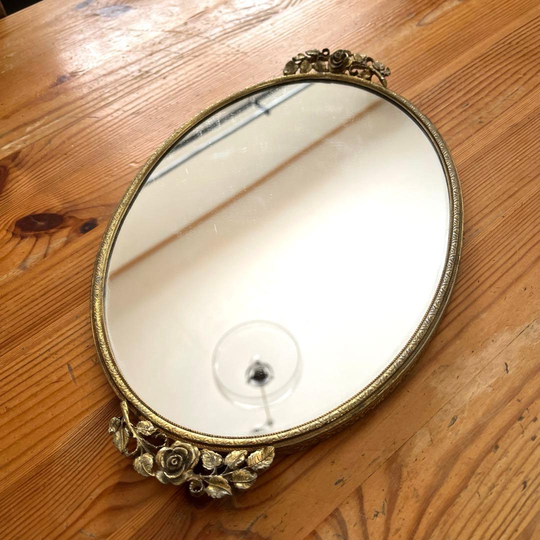 アメリカ　ヴィンテージ　薔薇装飾ミラー