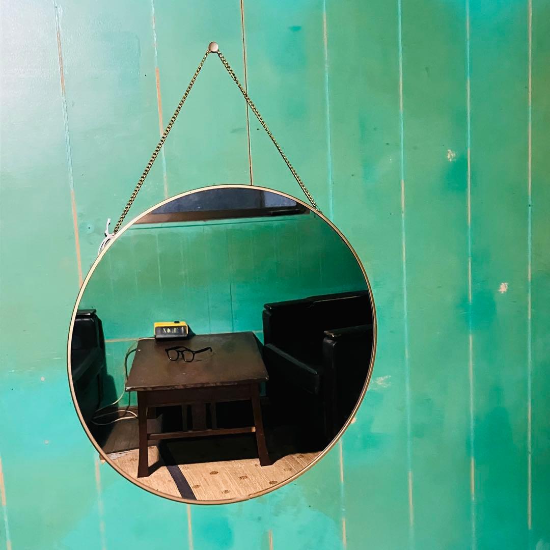 新品　タグ付き　Bloomingville 円形 壁掛け鏡 ゴールド金属フレーム