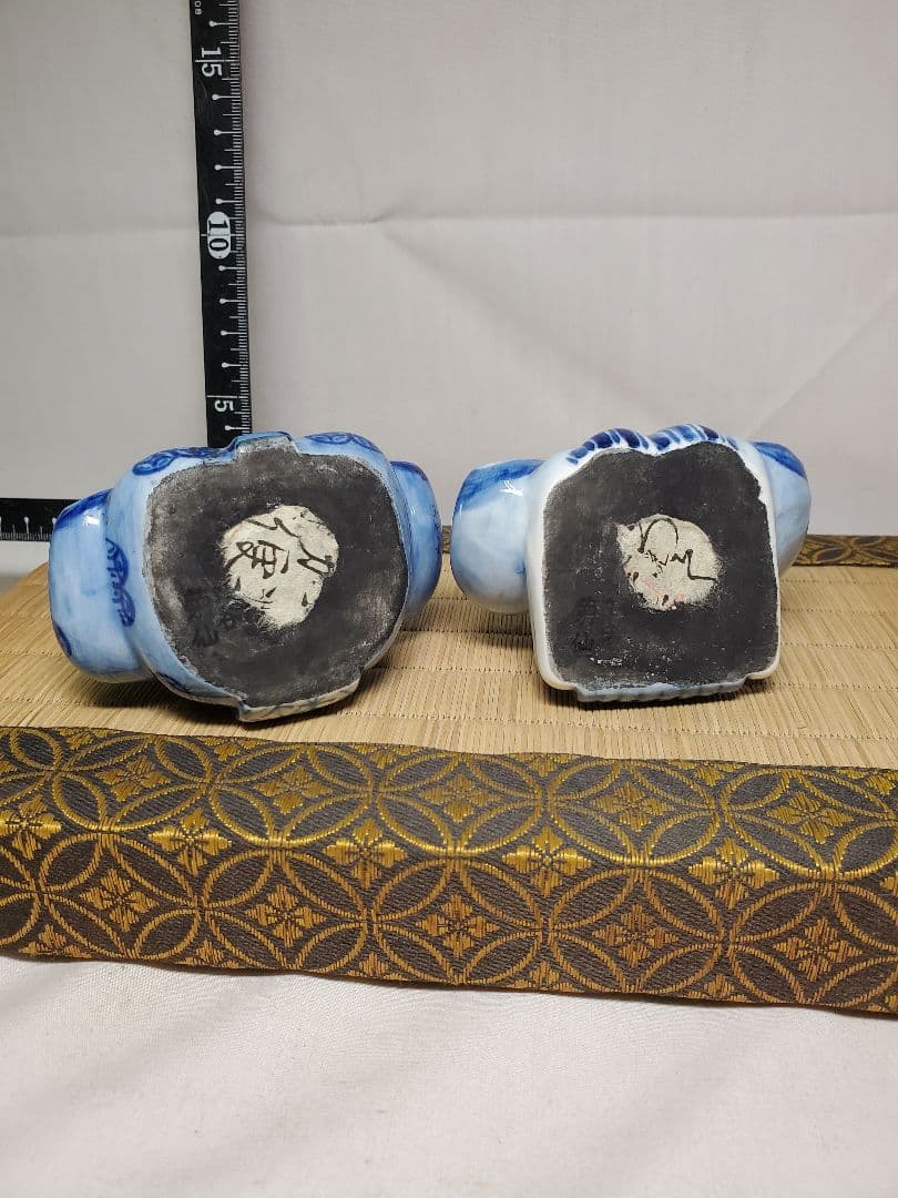 保管品　レトロ　お雛様　九谷　菊仙　染付　高さ約9㎝　収集品　⑩