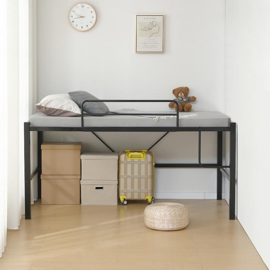 【新品】ロフトベッド シングル 高さ90cm 省スペース スチール製 北欧風