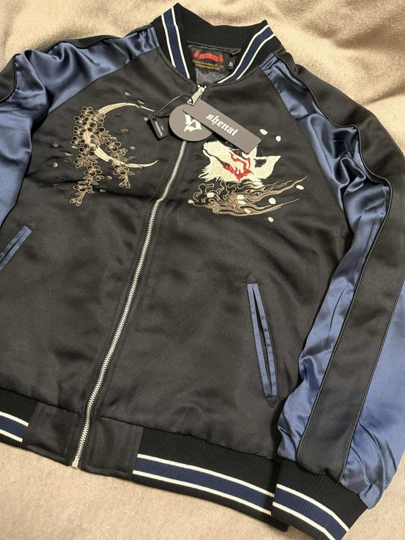 未使用 SKAJAN キツネ 桜 限定 スカジャン unisex 美品 navy