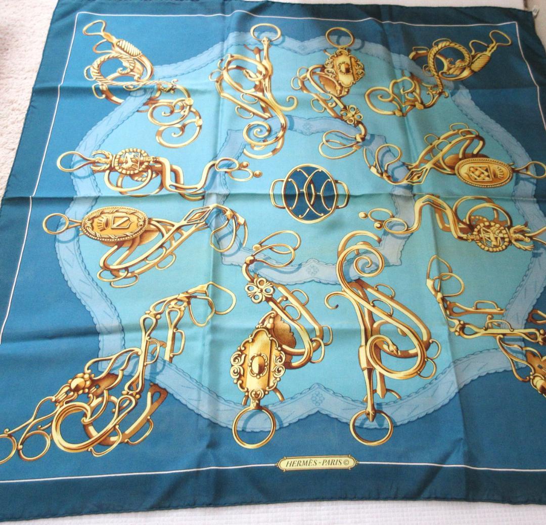 (O-25)HERME'Sエルメス大判スカーフカレ90シルクリフトプロフィール