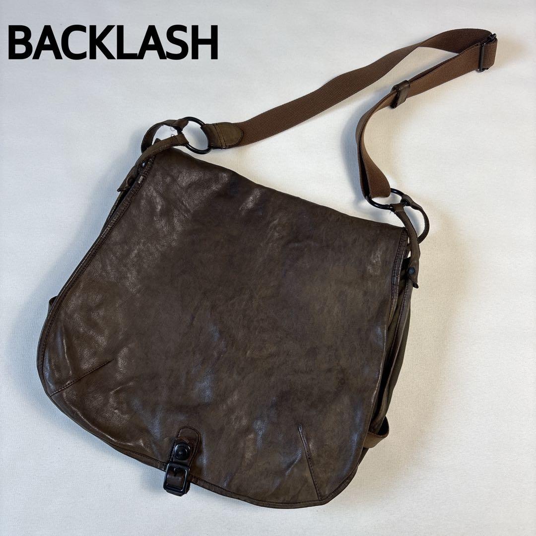希少✨BACKLASH メッセンジャーバッグ レザー ブラウン×カーキ 大容量