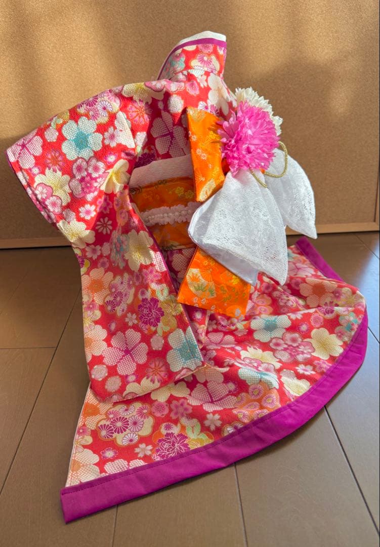 わんちゃん女の子　引きずり大振袖　Mサイズ