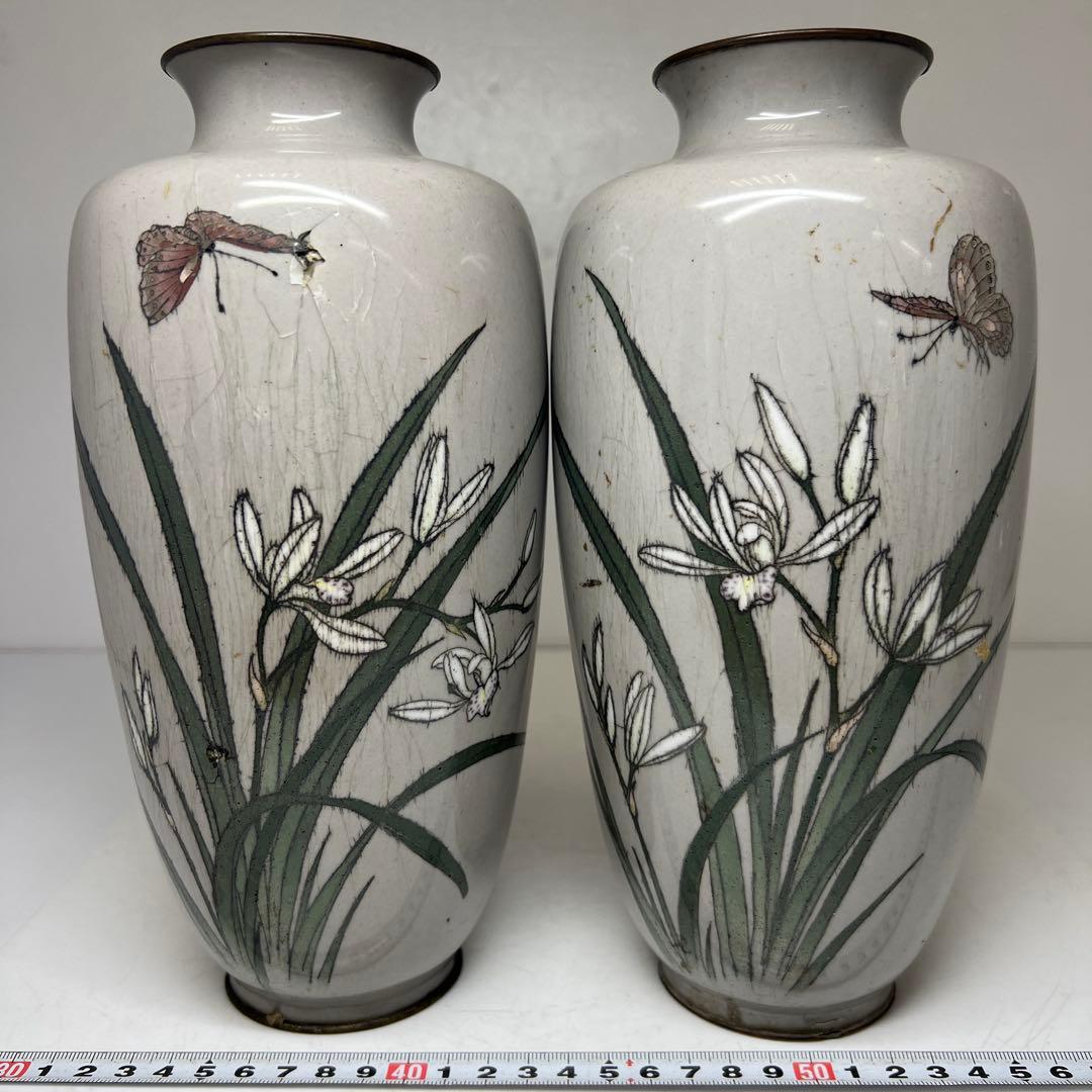 時代　和物七宝一対花瓶　高さ約25㎝　東Y7-0522②タサコサ