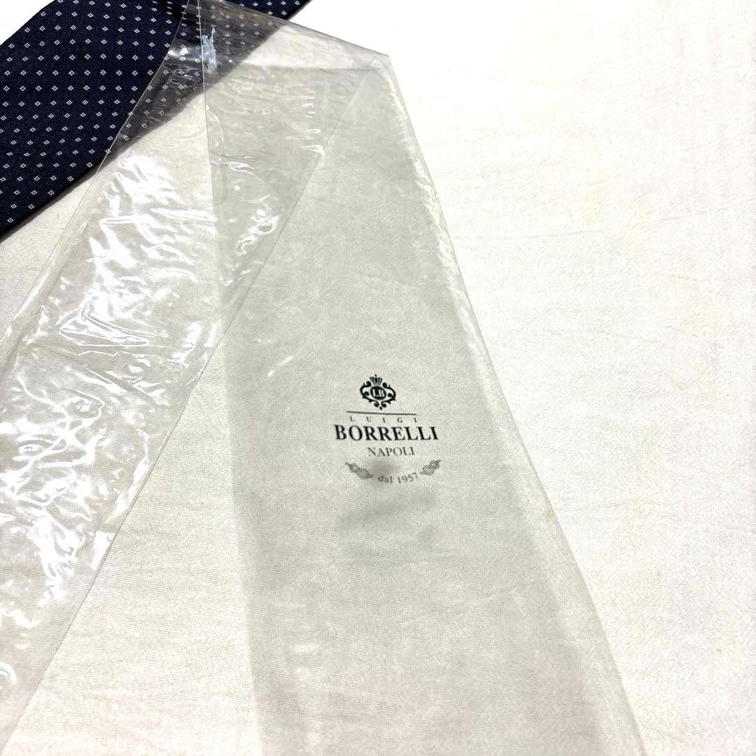 新品未使用　ルイジボレッリ　ネクタイ　ダークネイビー　小紋柄　タグ付