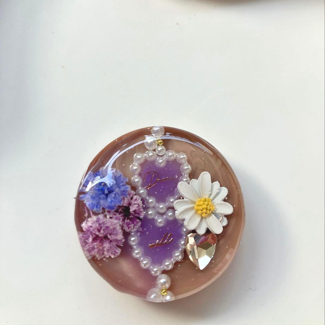 レジン　ヘアゴム　ブラウン＆パープル◡̈♥︎ バレンタイン　かすみ草