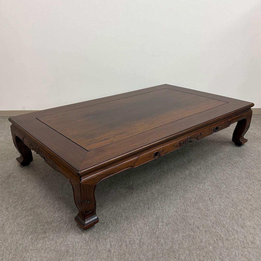 大阪唐木指物【中澤唐木】花梨五尺座卓 菊彫 漆塗生地