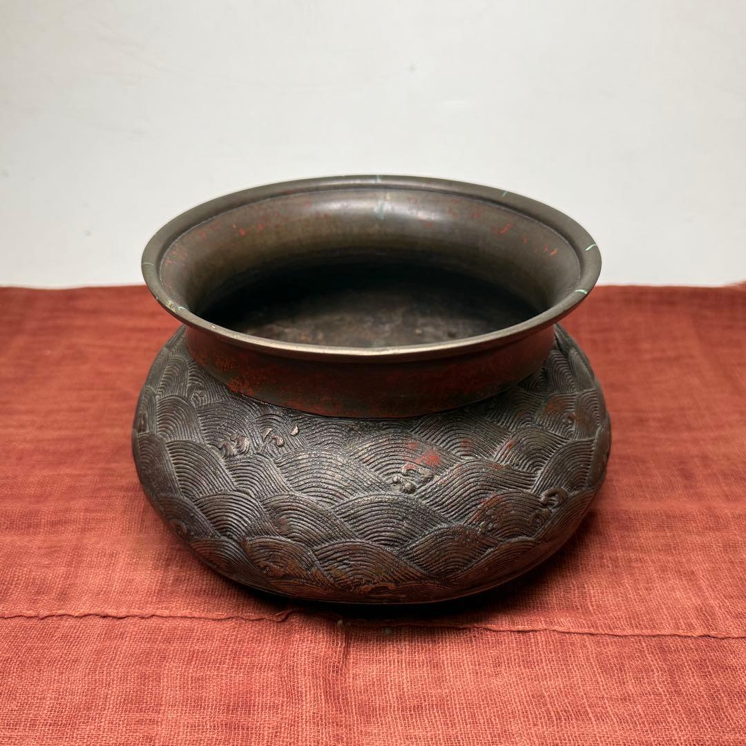 時代 煎茶道具 古銅 建水 大明宣徳年製 こぼし 茶道具