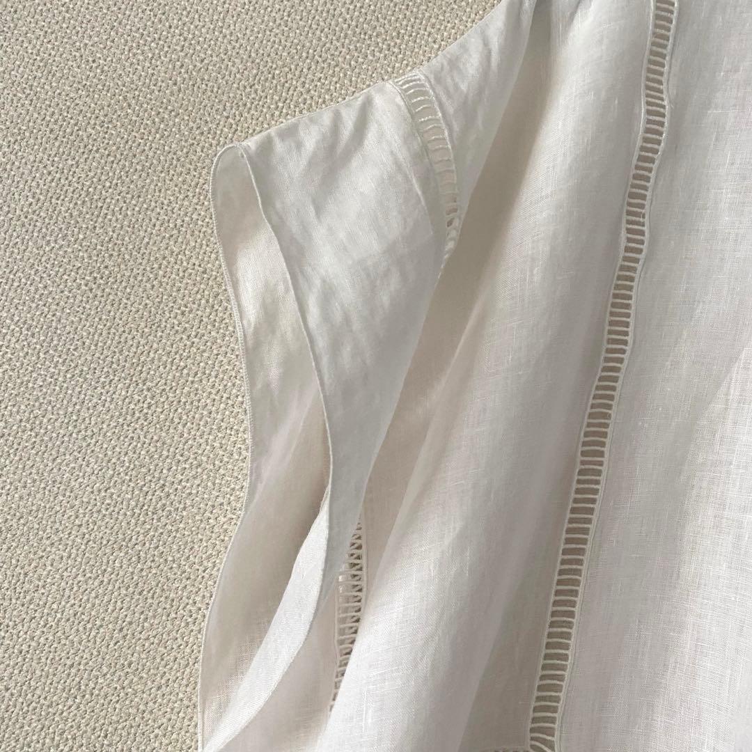 ハウスオブロータス　リネンハシゴ刺繍スクエアシャツ ブラウス　桐島かれん　白