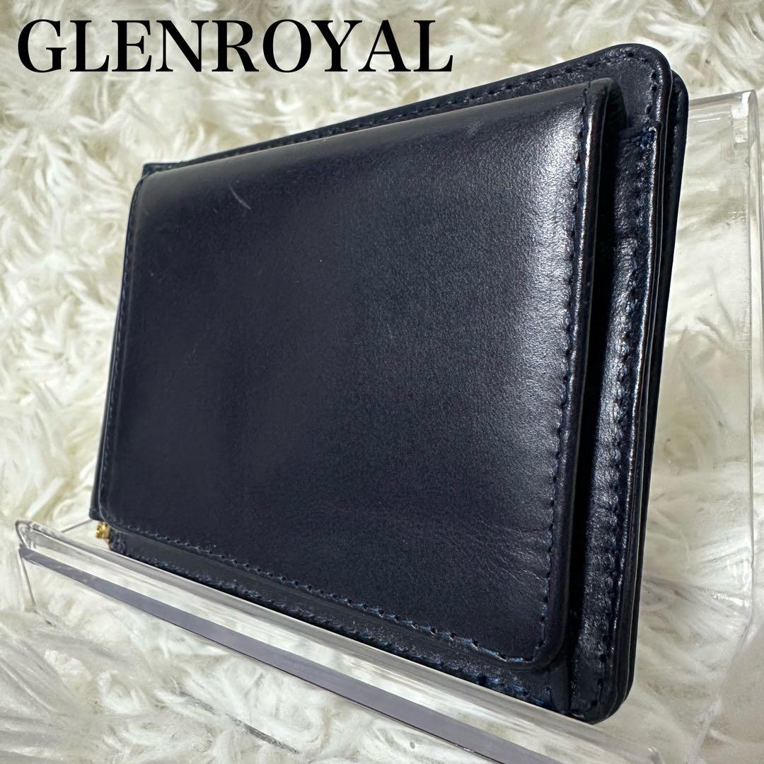 GLEN マネークリップ ゴールド金具 レザー ネイビー コンパクト