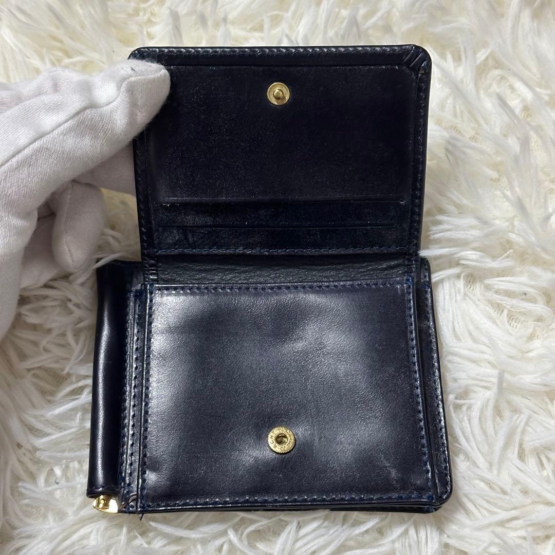 GLEN マネークリップ ゴールド金具 レザー ネイビー コンパクト