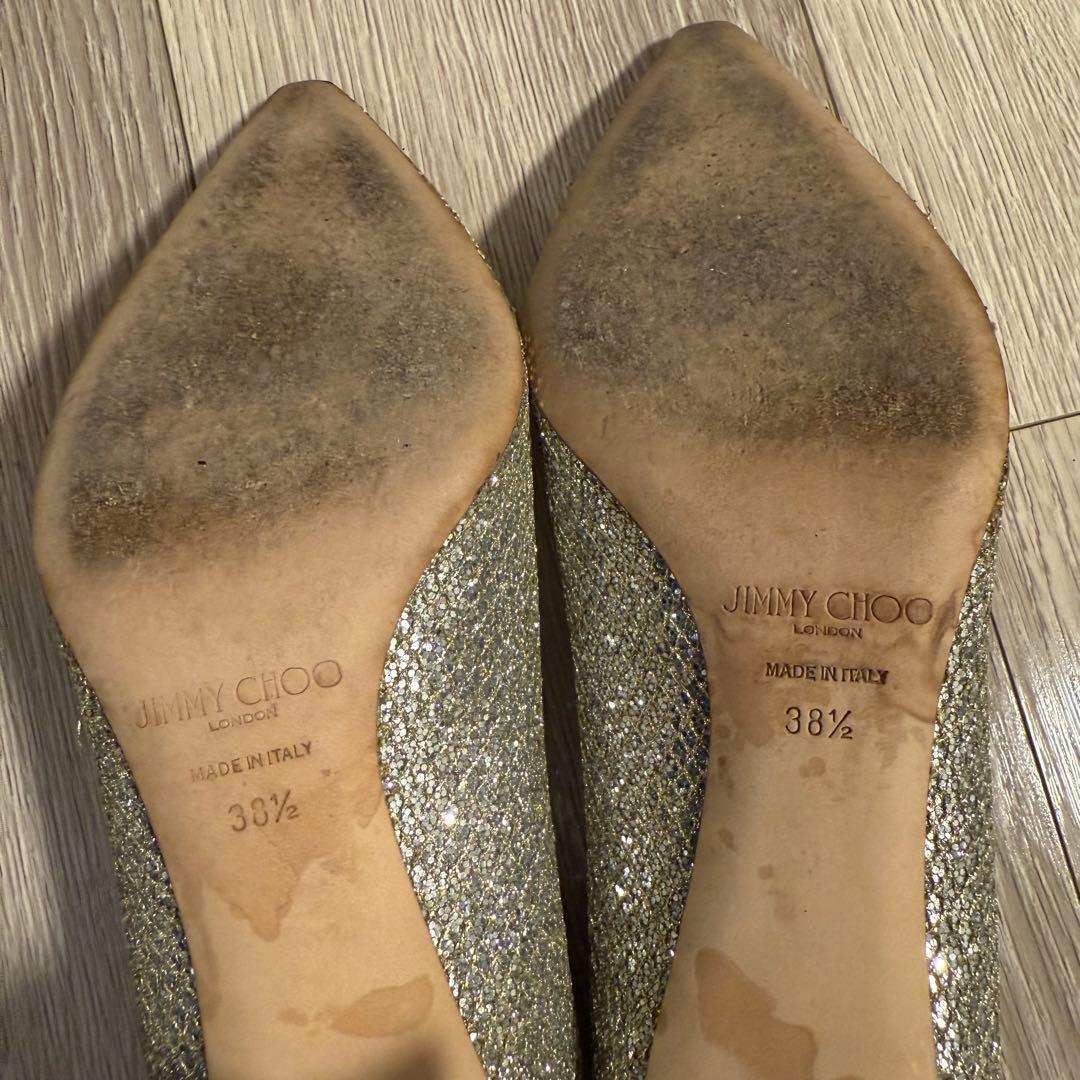 JIMMY CHOO グリッター ハイヒール　38 ハーフ　ラメ　ゴールド