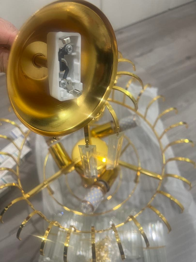 引掛けシーリング用 3色LED電球付き モダンゴールド クリスタル シャンデリア