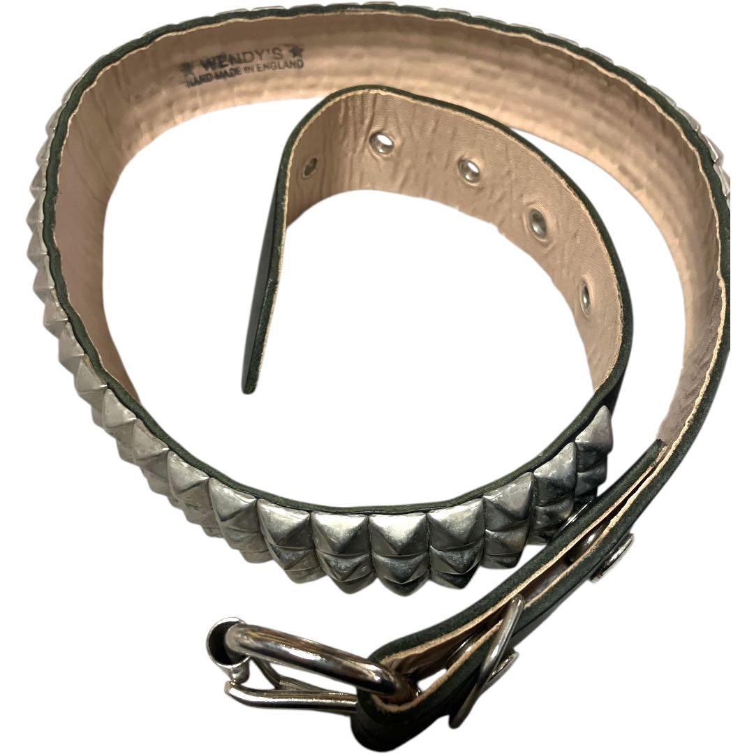WENDY'S ピラミッドスタッズ　ハンドメイド　レザーベルト　3連　UK